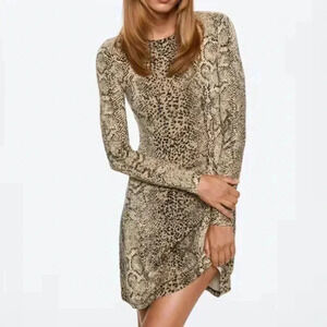 Mango‎ MNG Printed Short Dress Long Sleeve Brown NWT Plus 16